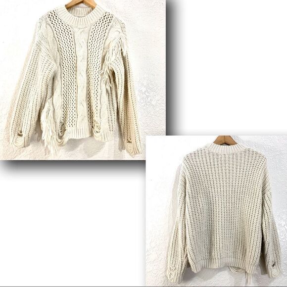 Forever 21 Tan Fringe Trim Mixed-Knit Sweater - Picture 2 of 8